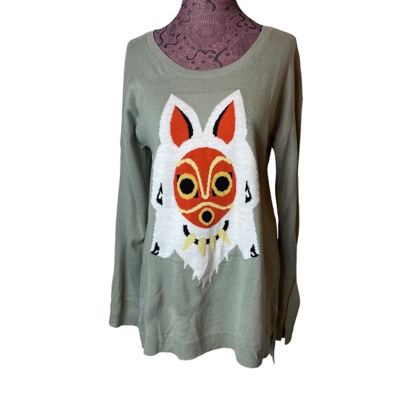 Hot Topic Other - Hot Topic Sz L Princess Mononoke Mask Gray Pullover Sweater